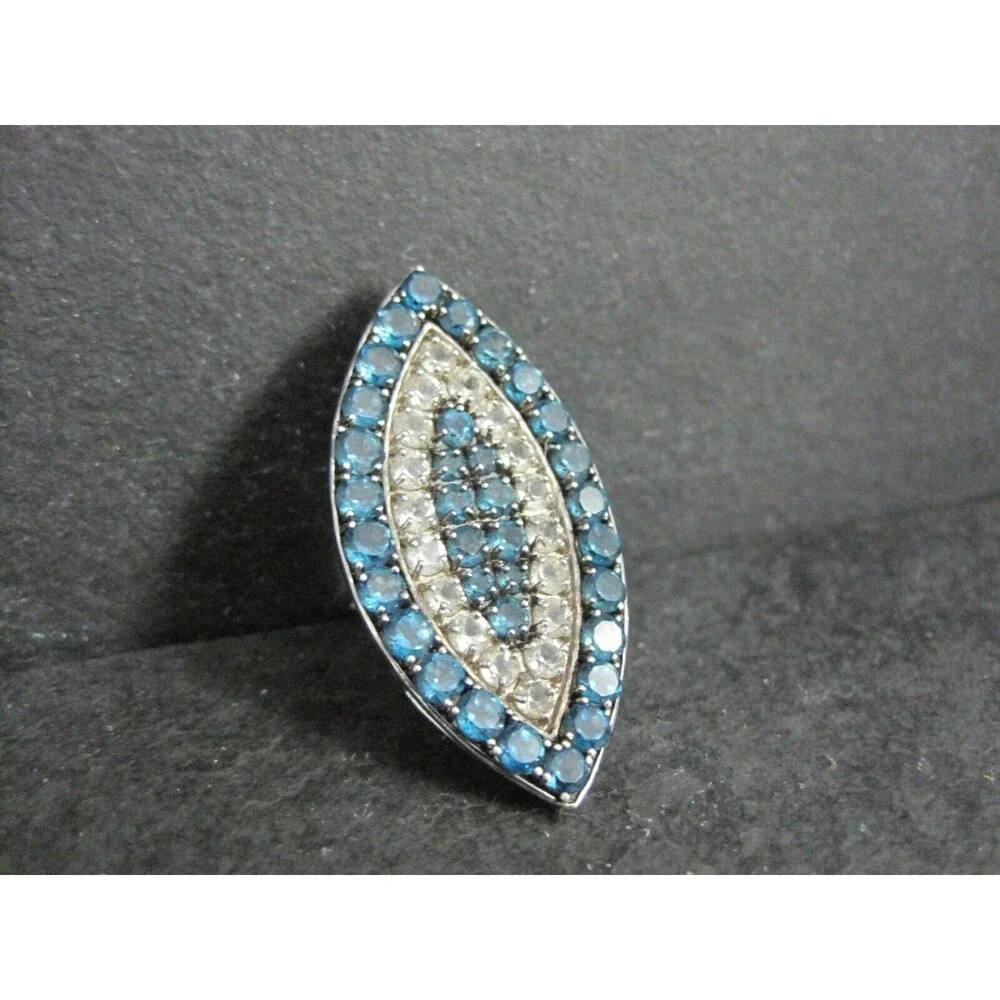 Large Sterling Blue & White Topaz Eye Ring Size 6